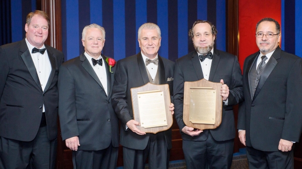 Accepting the AOTOS Mariners' Plaque on behalf of the officers and crew of the M/V Ocean Titan was Captain Christopher Hill (second from right). Accepting the Mariners' Plaque on behalf of the officers and crew of the USNS 1st LT Baldomero Lopez was AMO National EVP Robert Kiefer. With them at the AOTOS awards ceremony were (left to right) AMO National Assistant VP David Weathers, AMO National President Thomas Bethel and AMO National Secretary-Treasurer José Leonard. Photo courtesy AMO. Accepting the AOTOS Mariners' Plaque on behalf of the officers and crew of the M/V Ocean Titan was Captain Christopher Hill (second from right). Accepting the Mariners' Plaque on behalf of the officers and crew of the USNS 1st LT Baldomero Lopez was AMO National EVP Robert Kiefer. With them at the AOTOS awards ceremony were (left to right) AMO National Assistant VP David Weathers, AMO National President Thomas Bethel and AMO National Secretary-Treasurer José Leonard.