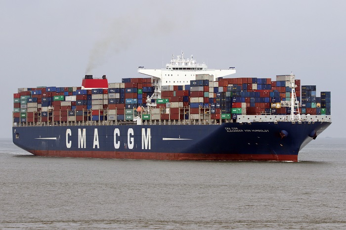 A CMA CGM container ship.