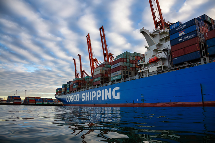 Chinese state-owned carrier Cosco Shipping reported a net profit of 83 million in 2018 as transport volume rose 8.7 percent to 18.37 million TEU. Photo credit: Shutterstock.com.