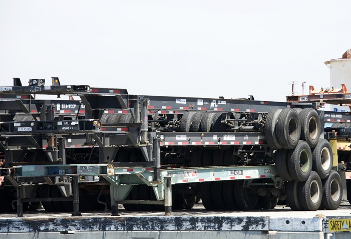 An 'unpredictable’ influx of tariff-related freight has constricted chassis supply, emphasizing the need for new solutions. (Above: Chassis at the Port of Los Angeles.) Photo credit: Shutterstock.com. Chassis at the Port of Los Angeles.