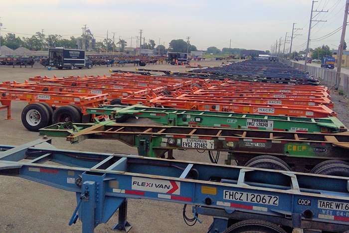 This chassis depot near CP's Bensenville yard outside Chicago allow drivers to pick up equipment before heading into the rail terminal. Photo credit: DNJ Intermodal