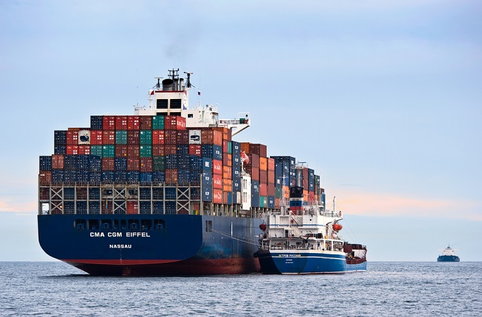 Container ship bunkering.