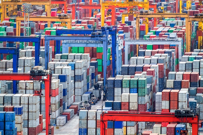 Container stacked at a port.