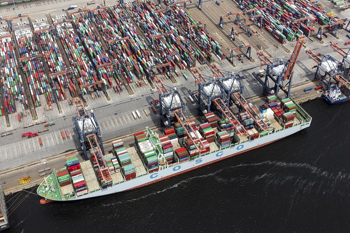 Cosco has continued to aggressively expand into landside logistics, building on Beijing’s Belt and Road strategy to grow its terminal and inland footprint in Asia and Europe. Photo credit: Shutterstock.com. Cosco Rotterdam.
