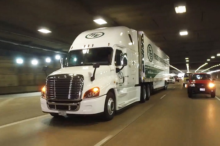 The annual Roadcheck truck safety inspection blitz that starts June 5 could be the first real test of electronic logging compliance. Thousands of trucks will be stopped and checked by state and federal inspectors, and they will focus on hours-of-service violations. That could push up already high spot market prices in the short term. (Above: An FFE truck travels on a US road.) Photo credit: FFE Transportation. FFE Transportation.