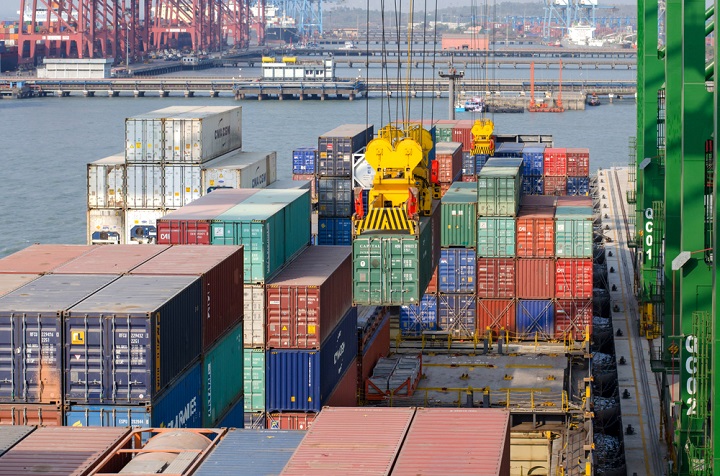 Container cargo at a port in India.