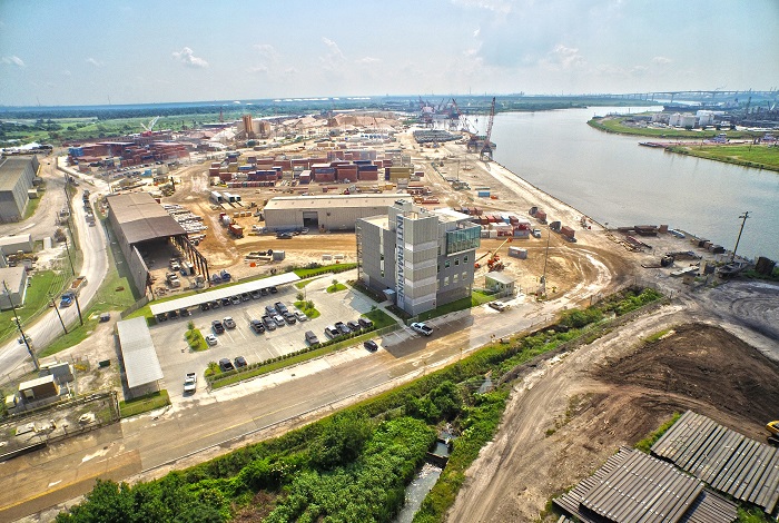 Industrial Terminals, on the Houston Ship Channel, is a privately-held, dedicated project and heavy-lift terminal now owned by Watco Companies and partner Oaktree Capital Management. Watco also owns adjacent Greens Port. Photo credit: Zeamarine. Industrial Terminals Houston.