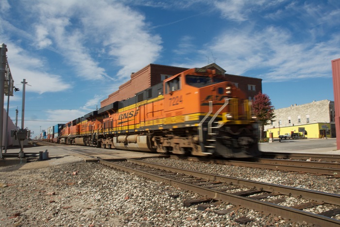 An intermodal train in the United States.