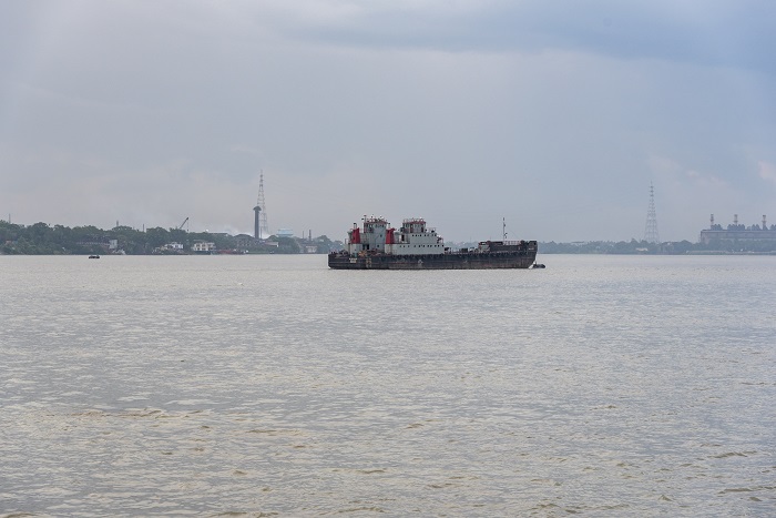 A ship nears Kolkata port.