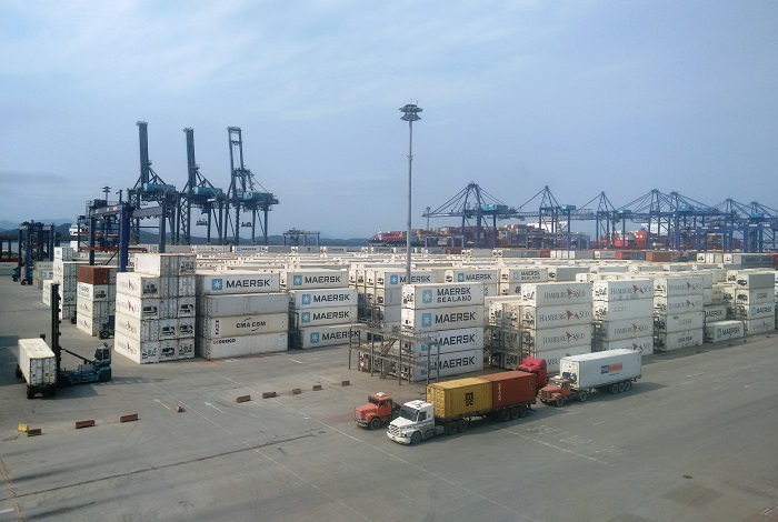 Maersk containers, vessel at port of Paranagua.