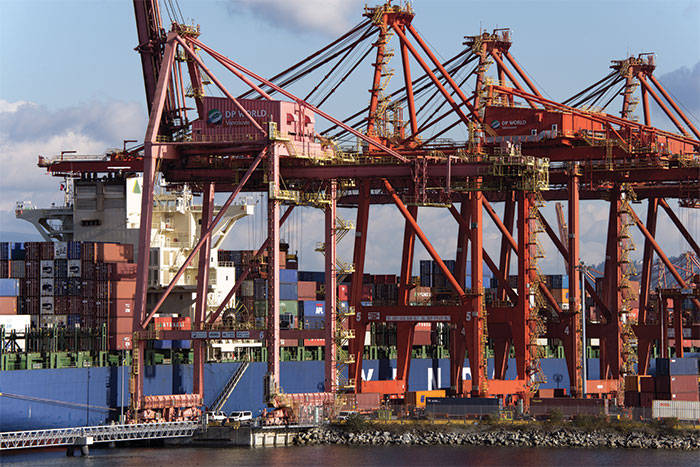 Port Metro Vancouver, the DP World terminal of which is pictured, is running up against its capacity limitations, which could provide an opening for its U.S. rivals Seattle and Tacoma to the south.