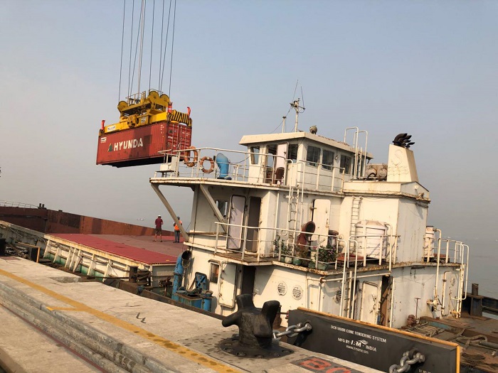 A PSA barge being loaded at its terminal at JNPT. Photo credit: PSA India. A PSA International barge being loaded at JNPT.