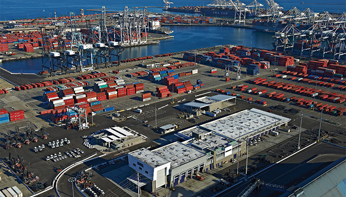 The Port of Long Beach with the PierPass facility in the foreground. Photo credit: PierPass. The Port of Long Beach.