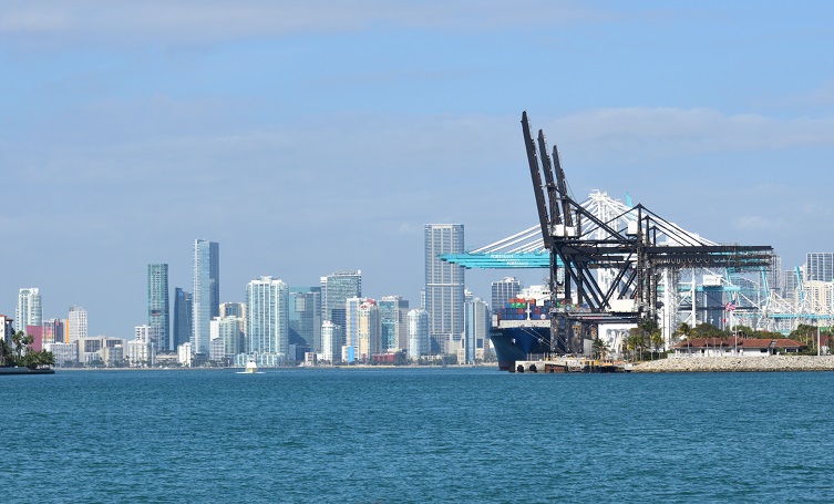 Port Miami is making a statement. New cranes, a better truck gating system and transloading facilities, and access to Interstate 95 mean the port has the infrastructure for global trade. And Miami has one other tangible that many stakeholders in container shipping will note. Certainly other ports will. (Above: A container ship at Port Miami.) Photo credit: Shutterstock.com. Port Miami.
