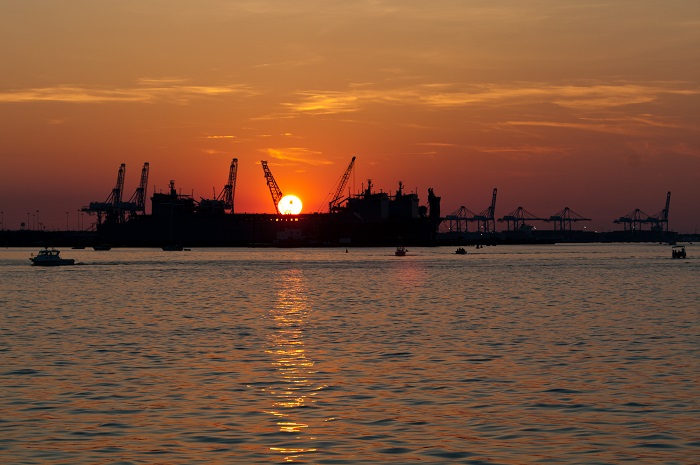 The Port of Virginia at sunset. 
