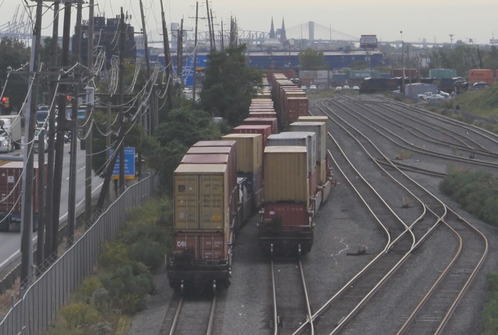 The Port Authority of New York and New Jersey and Conrail are working on ways to improve fluidity on rail tracks outside the port terminals now that the five biggest port terminals have rail links. Photo credit: Hugh R. Morley