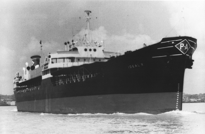 Malcom McLean’s Ideal X (pictured) was the first to carry cargo in the standard shipping containers that have since become ubiquitous in global trade. Photo credit: Sea Land/JOC Image Archives.
