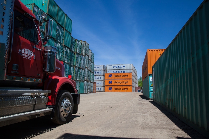 Gusgo Transport's subsidiaries haul marine containers within a 500-mile radius of the Toronto area. Photo credit: Gusgo Transport.