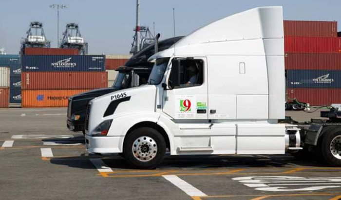 The Yusen appointment system, developed with the cooperation of local truckers, is the type of technology that will be incorporated into the Port Optimizer tool being developed by the port and GE Transportation. Photo credit: Shutterstock.com. Trucks at the Port of Los Angeles.