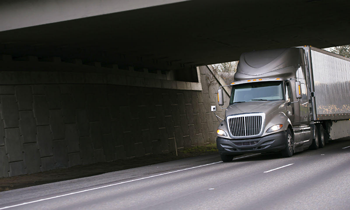 A truck travels in the United States.
