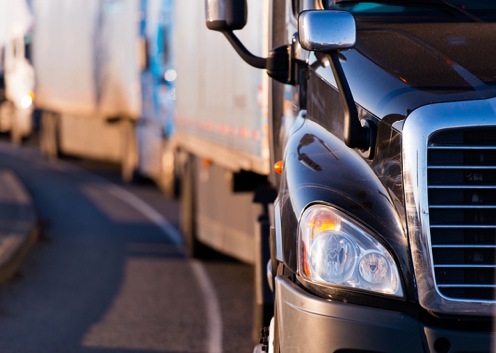 Trucks travel in the United States.