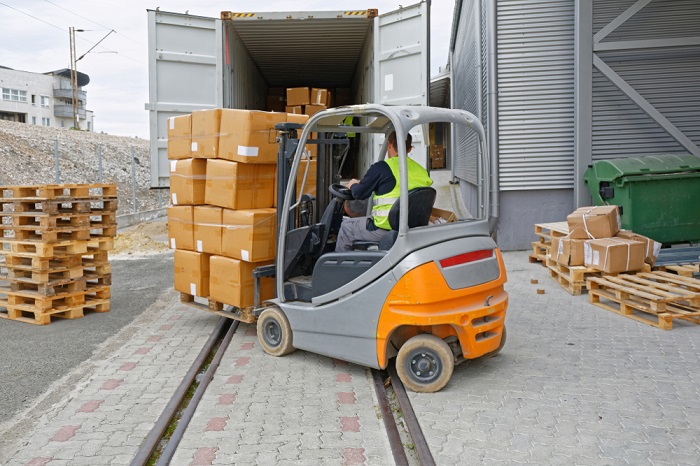 A truck being loaded.