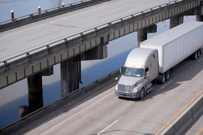 A truck travels in the United States.