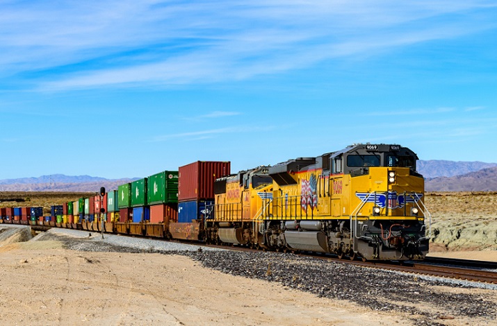 A train travels in California, United States.