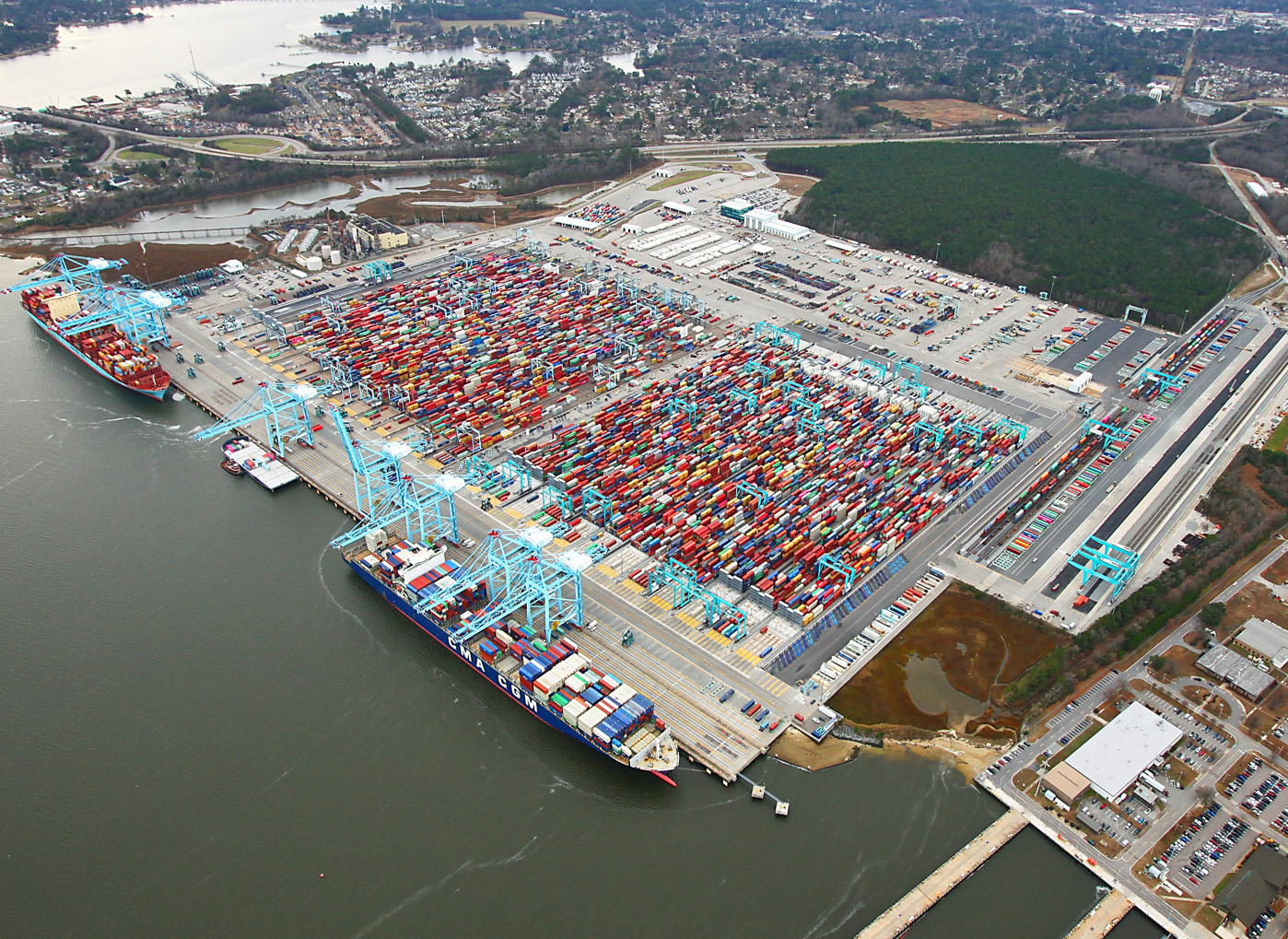 Thirteen new stacks are now in use in Virginia International Gateway (above) as the port also gets clearance to import and export more refrigerated goods through its terminals. Photo credit: Port of Virginia