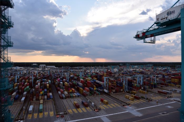 New lower-emission yard equipment will make the Port of Virginia a cleaner operation, but also help lower the time that ships spend in port and dwell time for containers at terminals, port leaders say. Photo credit: Shutterstock.com