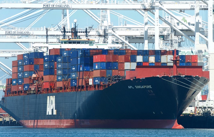 Through the expansion, APL said shippers importing from new, non-direct loading Asia and Middle Eastern ports will have guaranteed equipment at origin and a slot on the ship, and the same ensured transit even though goods will be transshipped. Photo credit: Shutterstock.com. An APL ship.