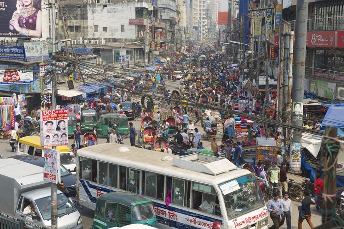 Above: A busy street in Dhaka, Bangladesh. Photo credit: Shutterstock.com. A busy street in Dhaka, Bangladesh.