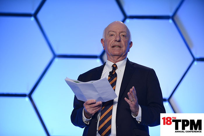 Nariman Behravesh, IHS Markit chief economist, addresses TPM 2018 in Long Beach. Photo credit: Caught in the Moment Photography