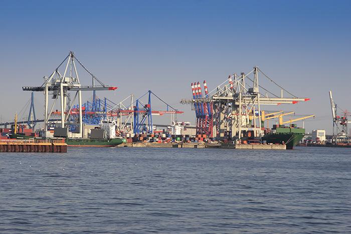 Hamburg's position up the Elbe River limits how heavily loaded ships can be when calling the port.