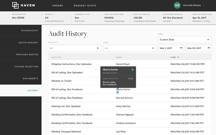 A screenshot of Haven's new transportation management system.