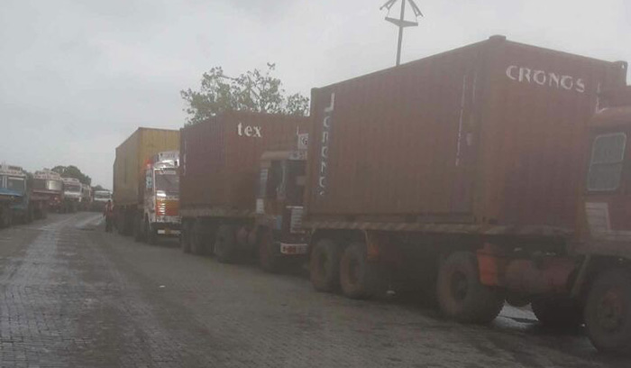 Trucks queue up to enter Jawaharlal Nehru Port Trust as its busiest terminal copes with the impacts of the cyberattack.