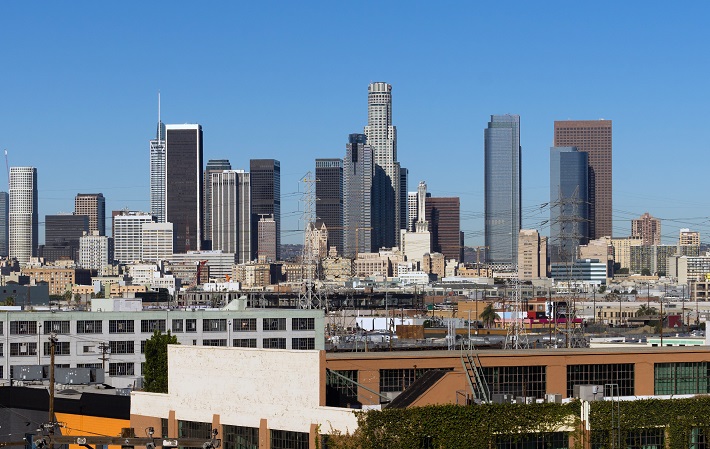 The big growth areas that are just beginning to take shape are e-groceries and e-pharmaceuticals. (Above: Los Angeles, with warehouses in the foreground.) Photo credit: Shutterstock.com. Los Angeles warehouses.