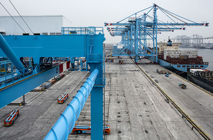 The deal was spurred by dockworker worry over the spread of automation in container terminals, such as the fully automated Maasvlakte II at the port of Rotterdam, pictured.
