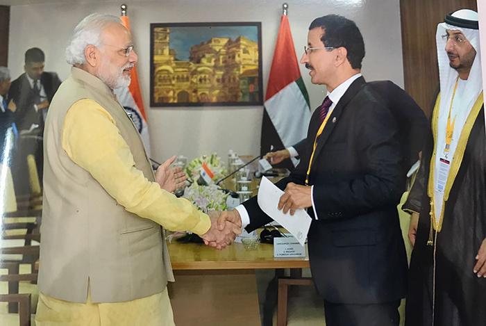 DP World Chairman and CEO Sultan Ahmed Bin Sulayem with India's Prime Minister Narendra Modi.