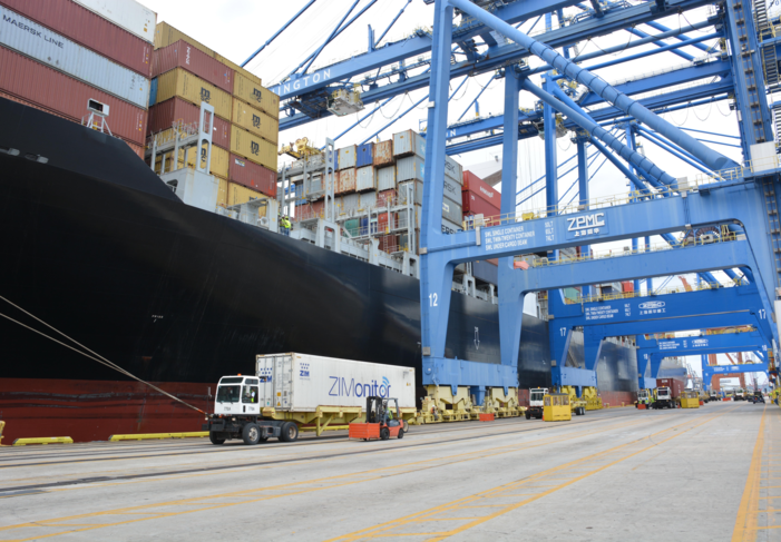 ZPMC cranes in Wilmington, North Carolina. These cranes are subject to a 25 percent tariff under the latest list being reviewed by a division of the US Trade Representative. Photo Credit: North Carolina Ports Authority