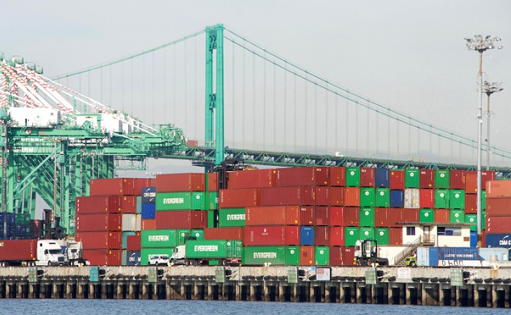 Port of Los Angeles stacked containers.