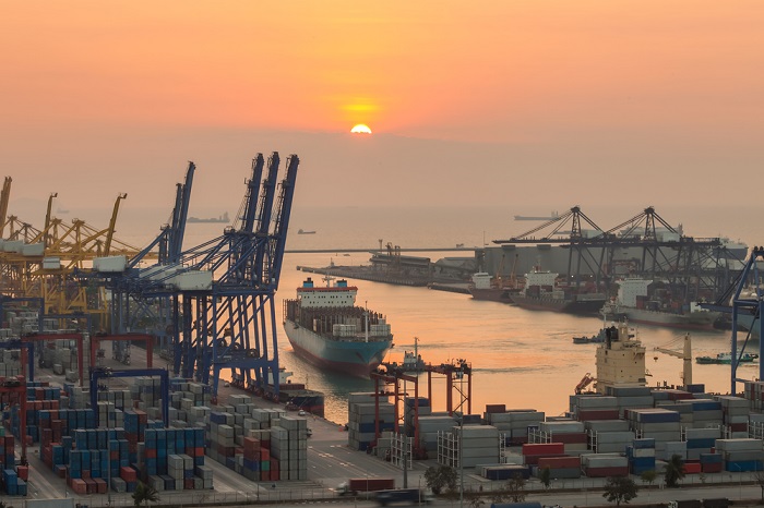 Rotterdam port at sunrise.