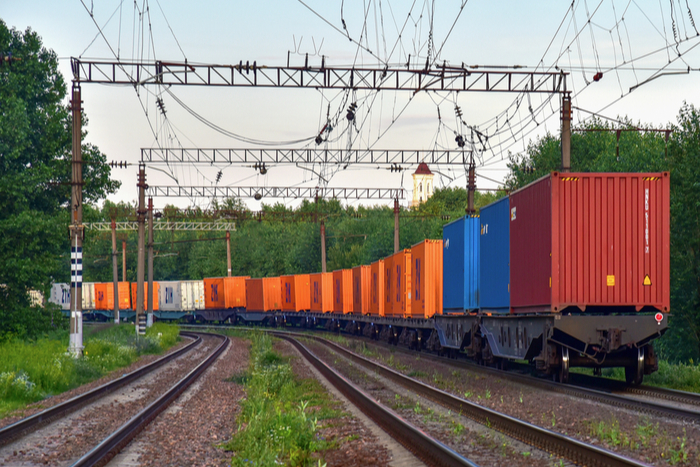 A train from China rolls through Belarus towards the Polish border, a key interchange where congestion often delays cargo at times of heavy demand. Photo credit: Shutterstock