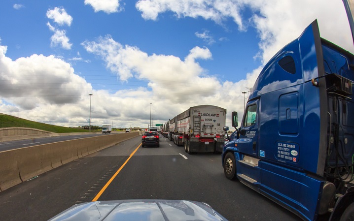 With Canada’s own ELD mandate set to take effect as soon as later this year, Canadian Pacific, the second-largest Canadian railroad, expects trucking pressure to build through 2019 and into 2020. (Above:Trucks travel on a highway in near Toronto, Canada.) Photo credit: Shutterstock.com. Trucks travel on a highway in near Toronto, Canada.