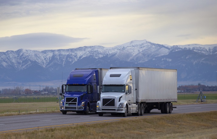 Trucks travel in Montana, United States.