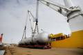 At Italy’s Porto Marghera, Biglift’s Happy Star performs a tandem lift of a 1,692-ton reactor bound for a refinery in Nigeria. Marghera is the only Italian port capable of handling the massive project. Photo credit: Adnkronos Comunicazione. Reactor lift at Porto Marghera, Italy.