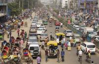A busy road in cntral Dhaka, Bangladesh. 