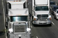 Trucks travel in California, United States.