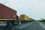 Trucks in a cargo line in India.