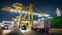 XPO Logistics truck arrives at a port.